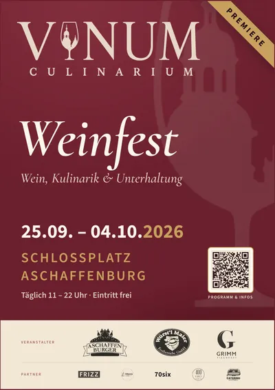 Plakat des Vinum Culinarium 2026: Weinfest, 25. September bis 4. Oktober, Schlossplatz Aschaffenburg